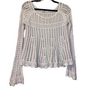 Free People Crochet Long Bell Sleeve Top